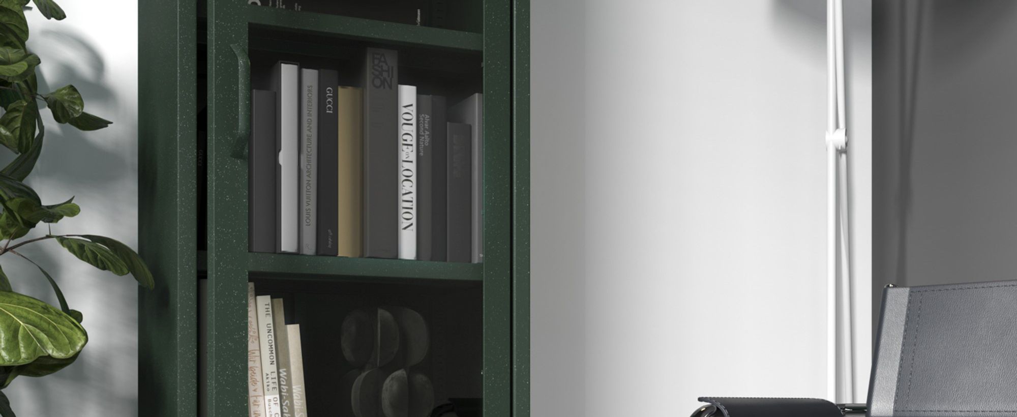 Vitrinenschrank Bücherschrank mit 4 Fachböden Vitrine Glitzernd Metall Flaschengrün