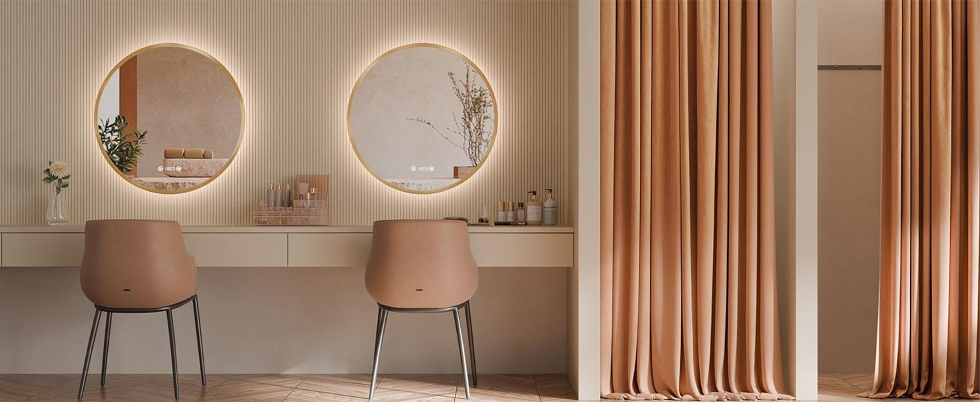 S'AFIELINA Badspiegel mit Beleuchtung Rund 60 cm Diameter, LED Badspiegel mit Touch, Beschlagfrei, Dimmbar, Uhr, Temperatur, Speicherfunktion,Gold