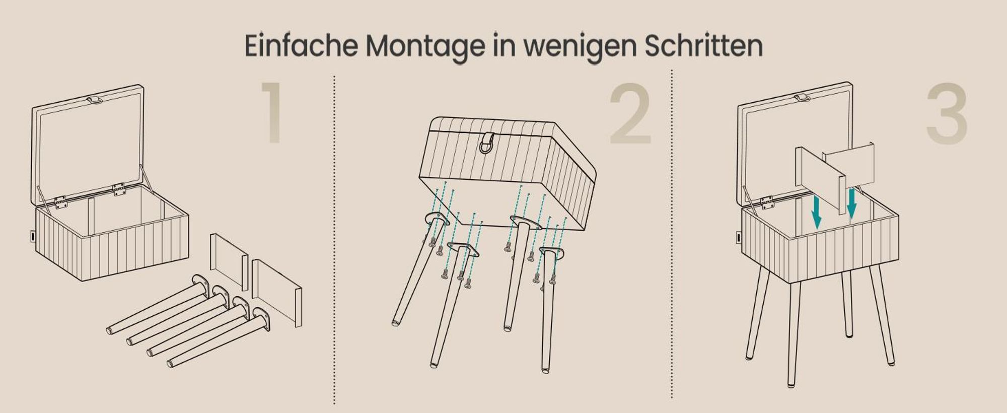 SONGMICS Schminktisch-Stuhl, Hocker mit Stauraum, Schminkhocker, Fußhocker, Metallbeine, gepolstert, verstellbare Füße