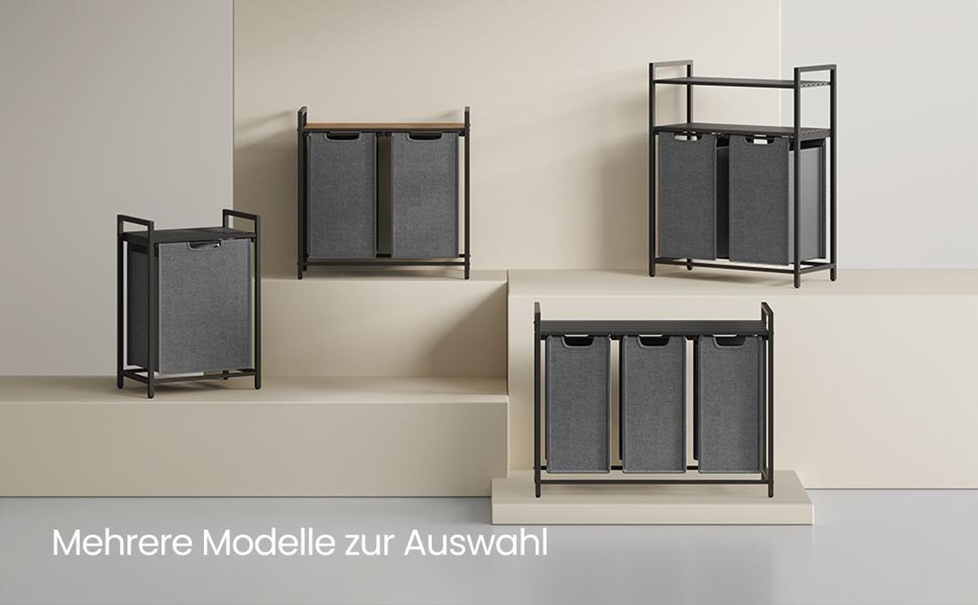 VASAGLE Wäschekorb, 2 Fächer, 2 Ablagen, einfach abnehmbar, 2 x 46 Liter