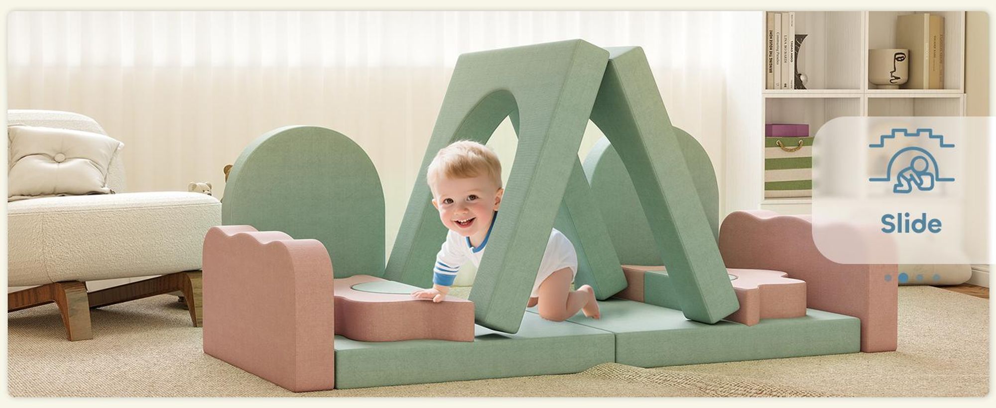 Sofa do zabawy AIYAPLAY, sofa dziecięca wykonana z piankowych klocków konstrukcyjnych 12 elementów, miękkie klocki do wspinaczki z basenem z piłeczkami, zestaw klocków, duże klocki, piankowe klocki do wspinaczki dla dzieci w kolorze sztruksu, zielone