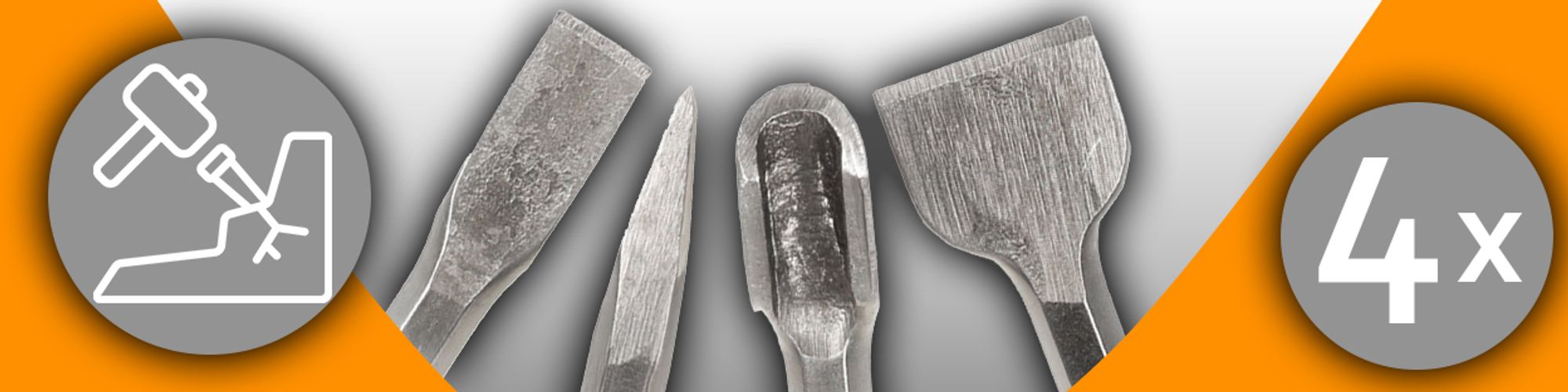 SDS-Plus Meißel-Set 4-teilig, inklusive Spitzmeißel, Flachmeißel & Breitmeißel, Rrgonomisch, Rutschfest, für präzises Meißeln & Demolieren 25 cm Retoo
