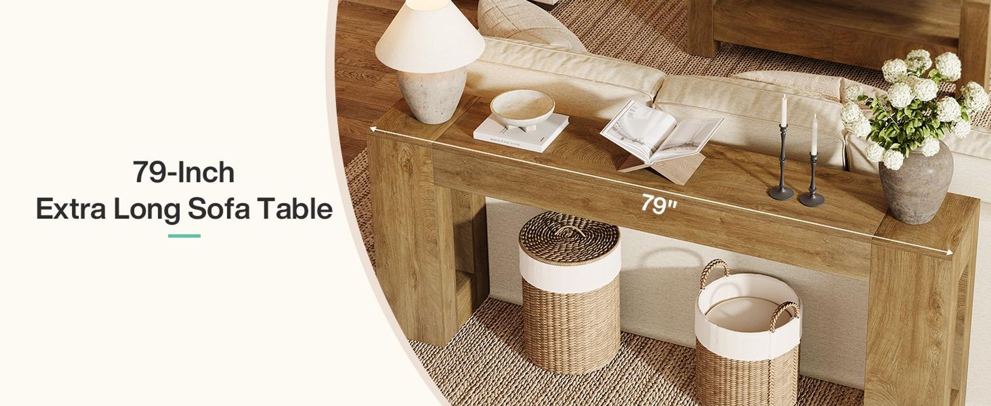 Tribesigns 200 cm extra lange Konsolentische für Eingangsbereich, schmaler Sofatisch im Landhausstil mit dicken Beinen, Akzentmöbel aus Holz
