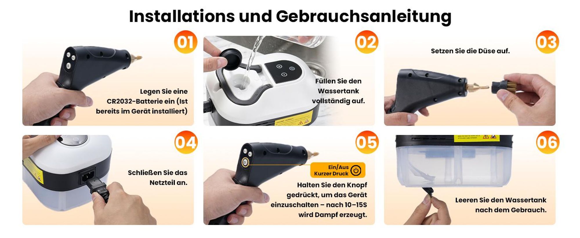 Dampfreiniger, 2500W Tragbarer Handdampfreiniger Hochtemperatur, tragbarer Reiniger, 6 Einstellbare Geschwindigkeiten, für Auto, Küche, Badezimmer
