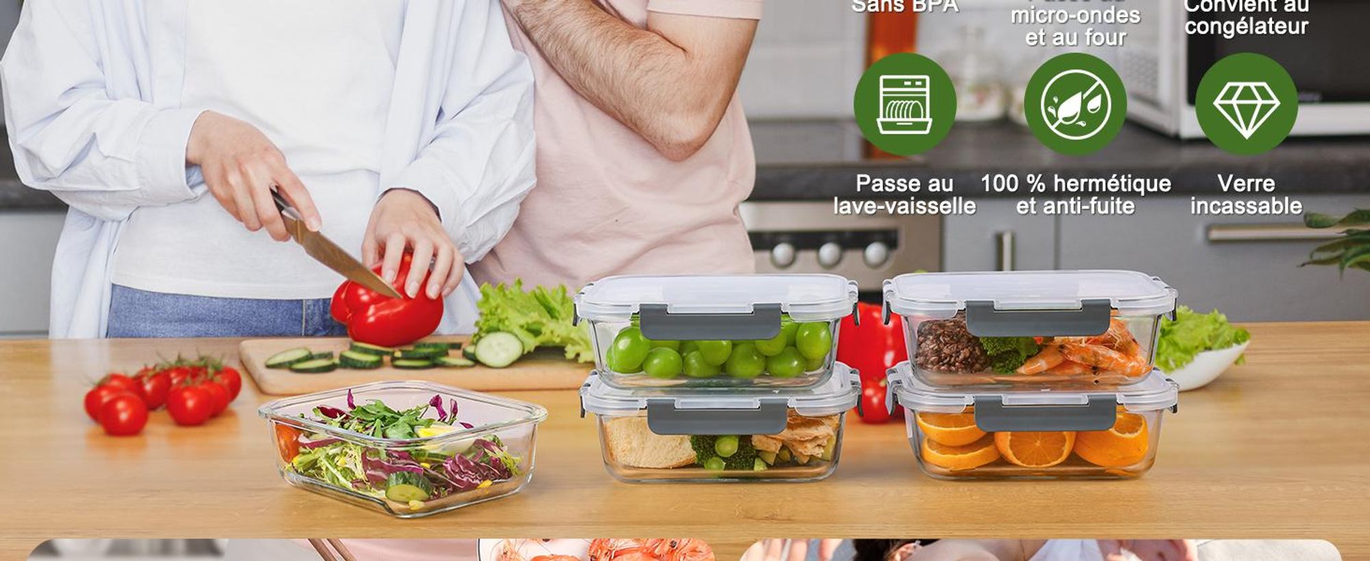 YASHE Boîtes en verre LN-12PCS-Pink, 12 pièces, 6,75 L