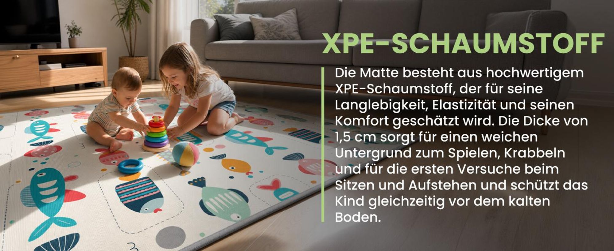 doppelseitig Krabbelmatte Baby Spielmatte Rollmatte 180×200cm wasserabweisend rutschfest
