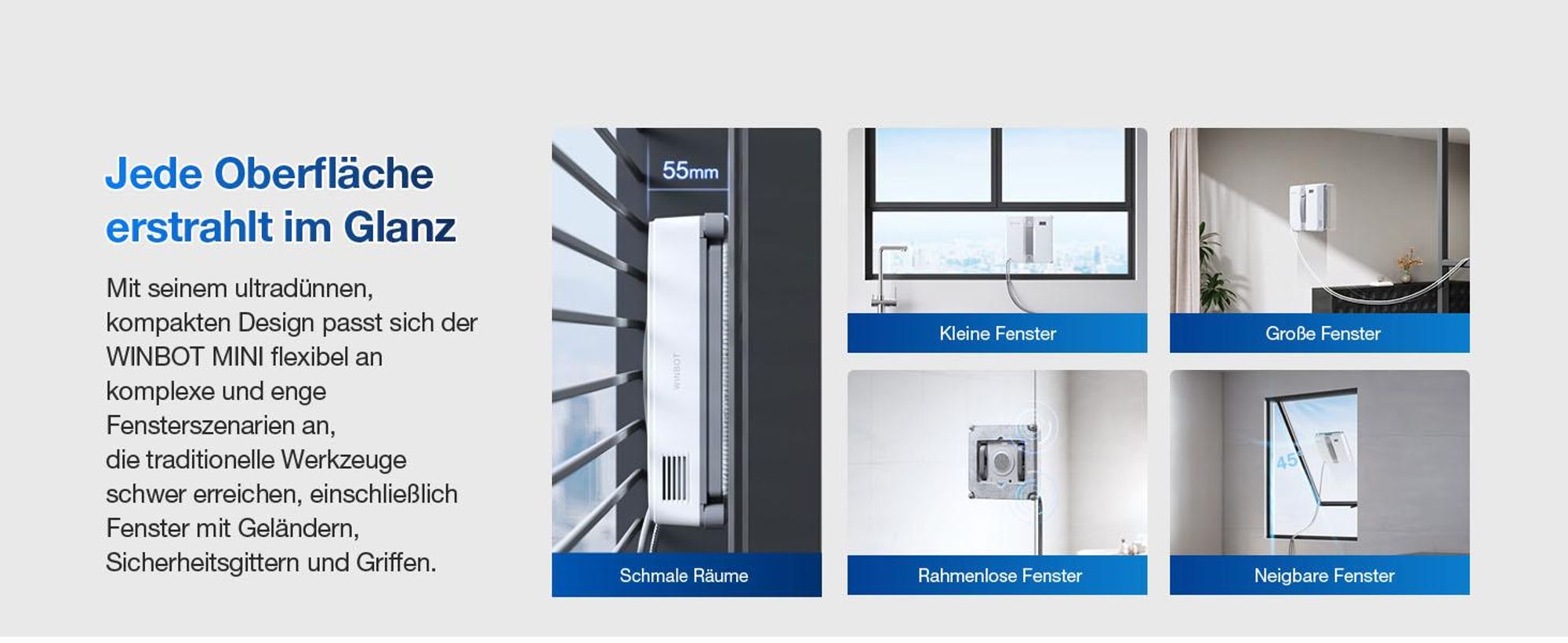 ECOVACS WINBOT Mini Fensterputzroboter Grau
