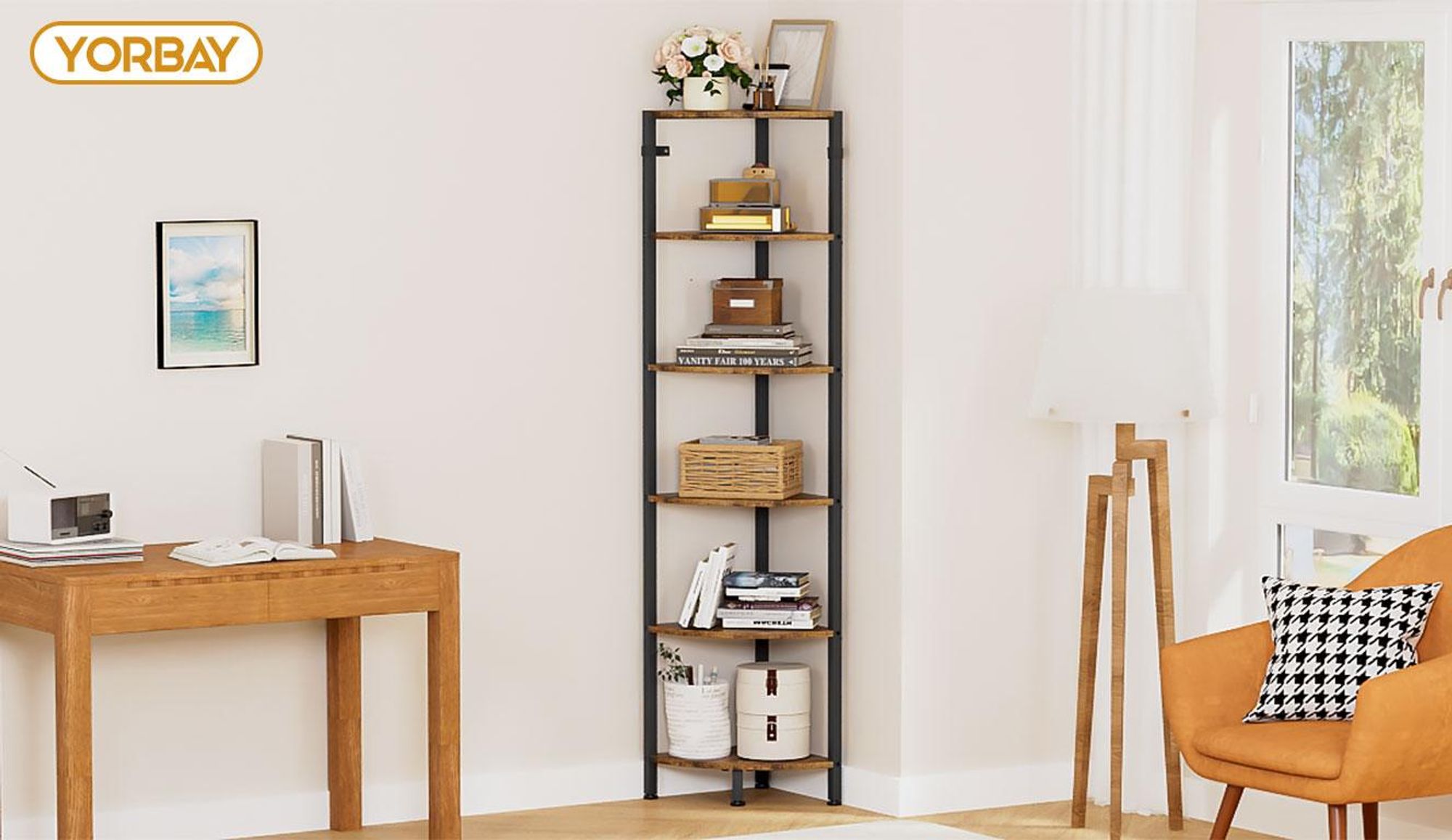 YORBAY Eckregal 6 Ebenen platzsparend Standregal stehend Hoch Regal mit Kippschutz, 170cm