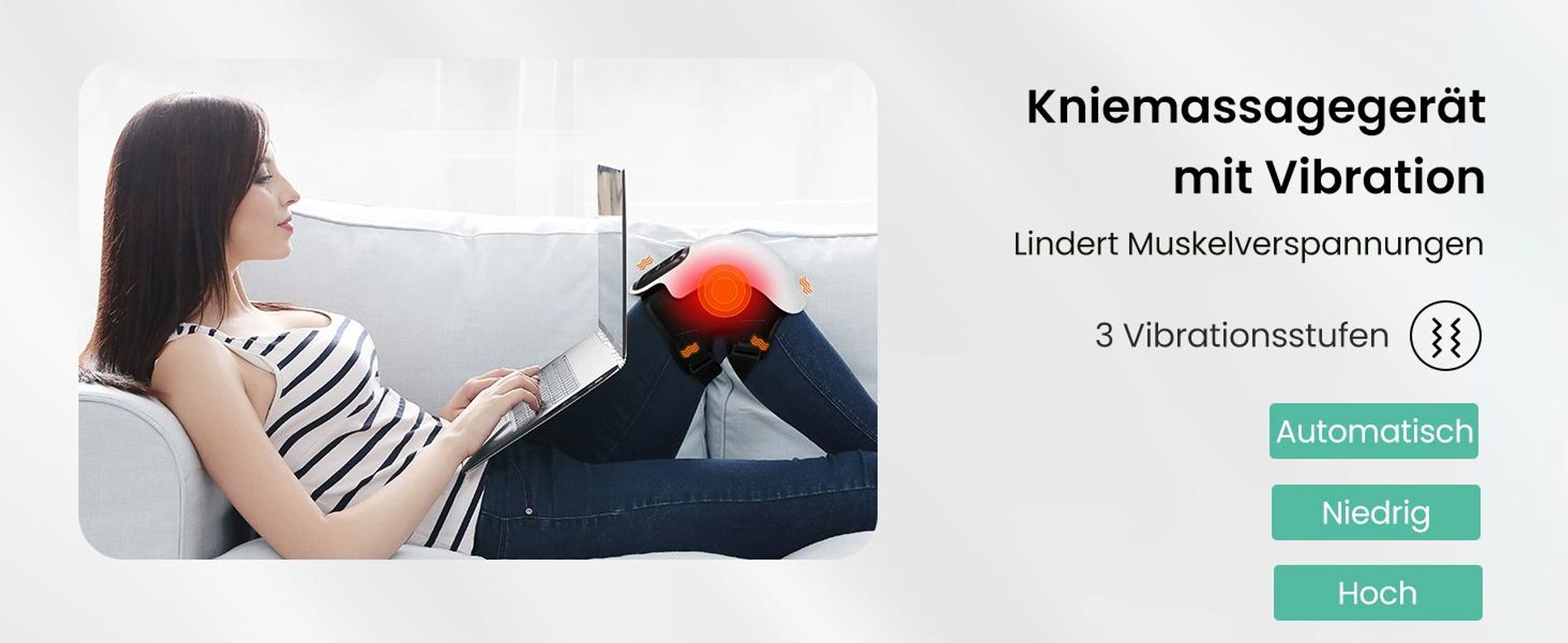 Tragbares Knie-Massagegerät mit Wärme & Vibration, Elektrisches Massagegerät für Knie, Entspannung & Durchblutung, 3 Heizmodi, 10W, 244x156x158mm