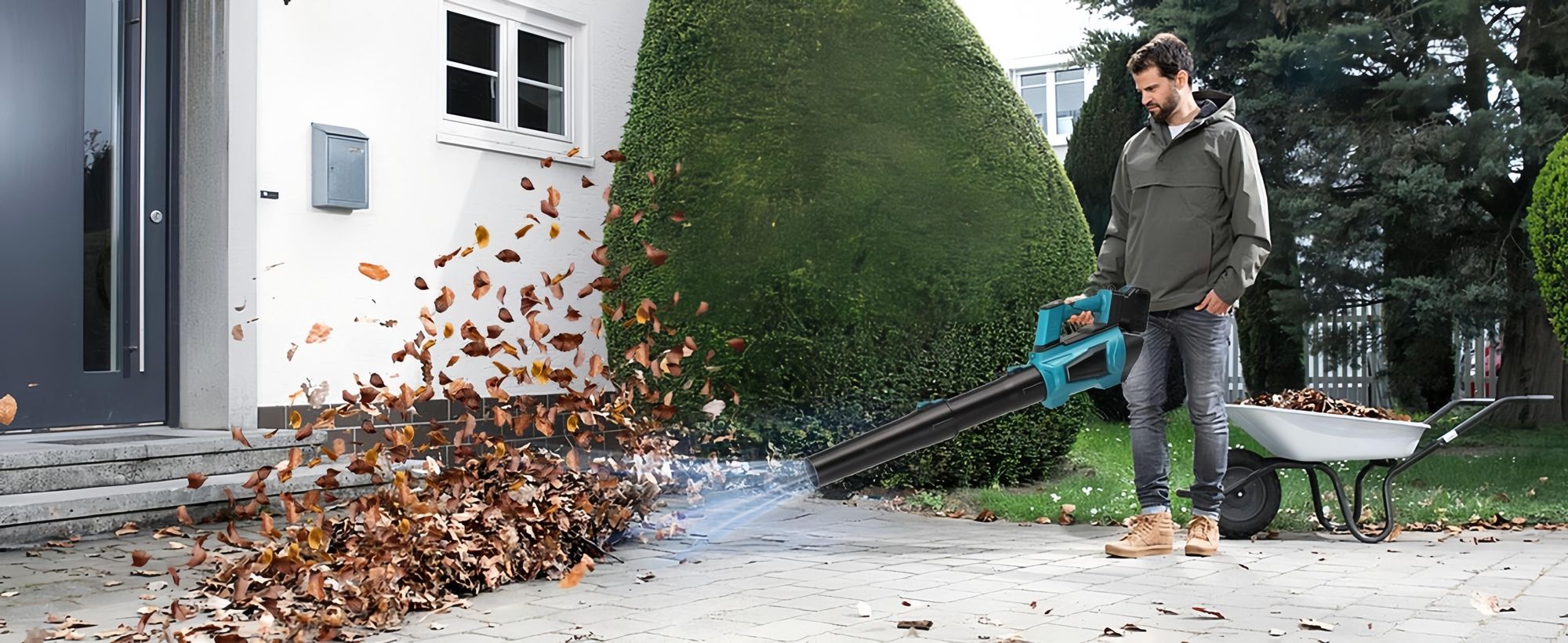 Akku Laubbläser-Bürstenloser Motor 306 km/h,2x 4000mAh Akku,Ladegerät,5 Stufe+ Turbomodus,Handgeführter Akku-Gebläse,für Pulverschnee,Garten,Auto,Laub