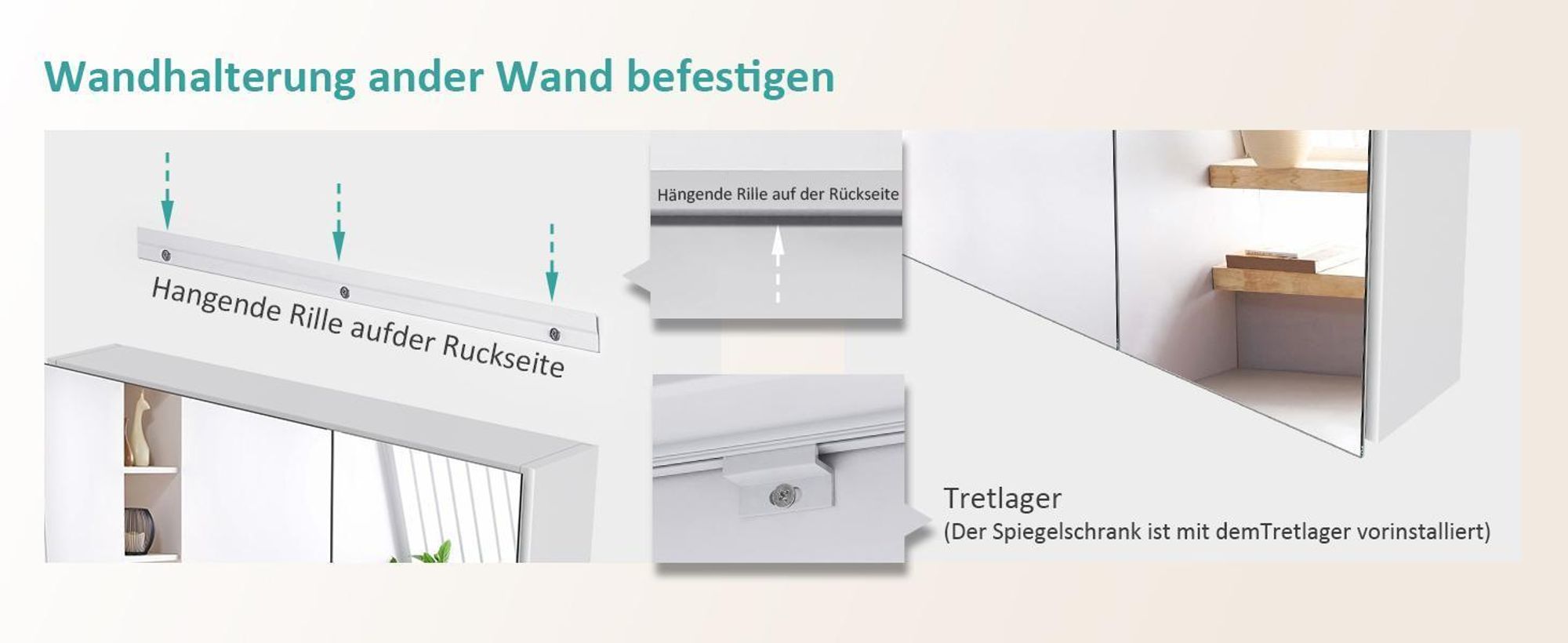 EMKE Spiegelschrank und Spiegellampen,60x65x14.5cm 2 Glasböden Weiß Badspiegelschrank und Weiß Wandleuchten Neutral Licht 4200k