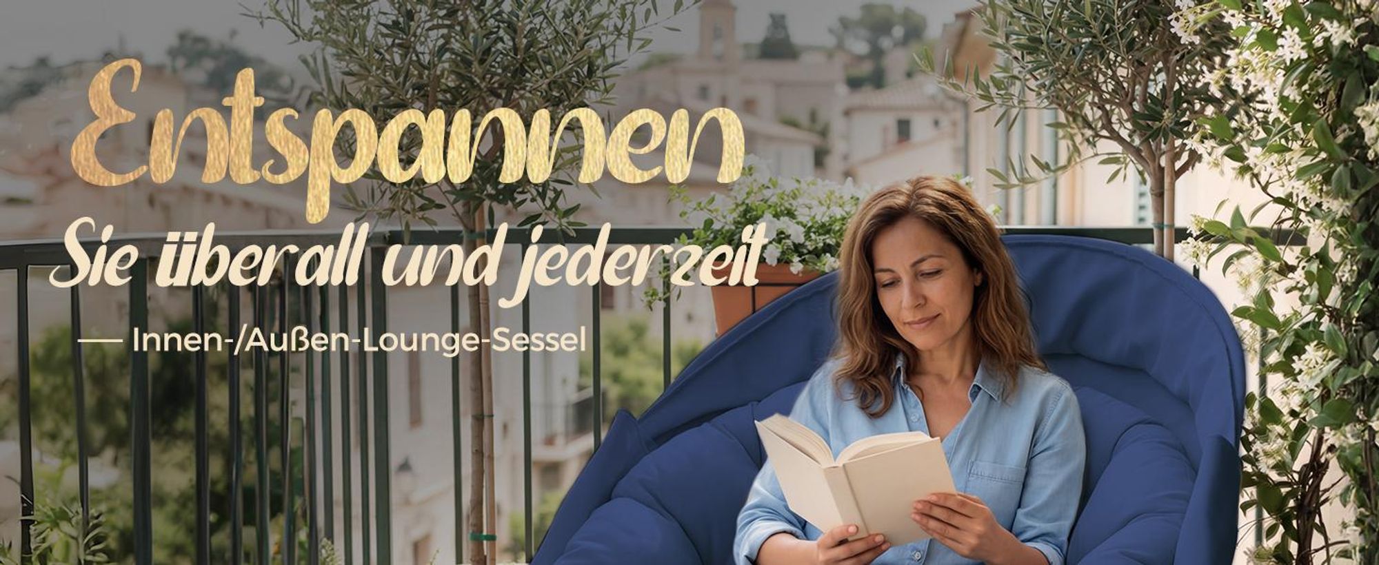 COMHOMA Papasansessel, gemütlicher Drehsessel mit Kissen rund, bequemer Rattansessel, Loungesessel drehbar, runder Relax Korbsessel Rattan, BLAU