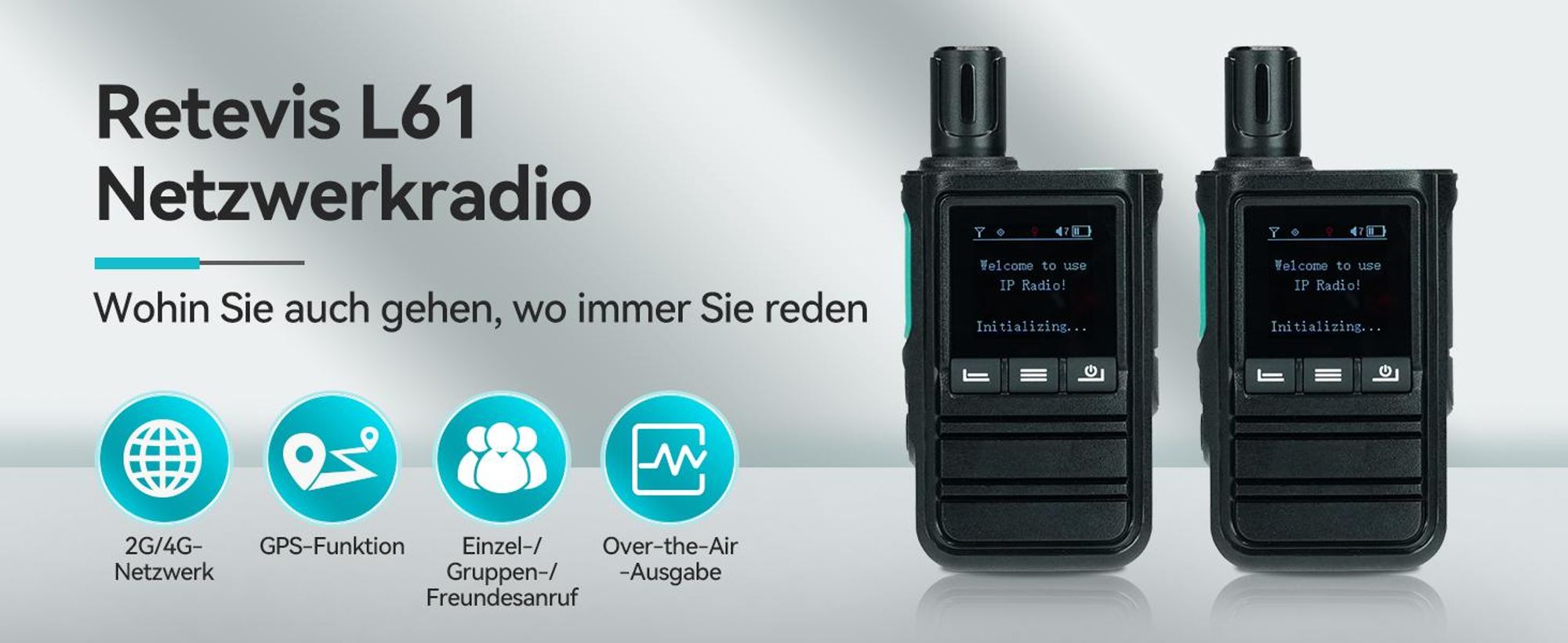 Retevis L61 4G Funkgeräte, Netzwerk Walkie Talkie Unlimited Distance mit GPS, 2500 mAh, Type-C, Großer Reichweite mit GPS, für Logistik, Camping