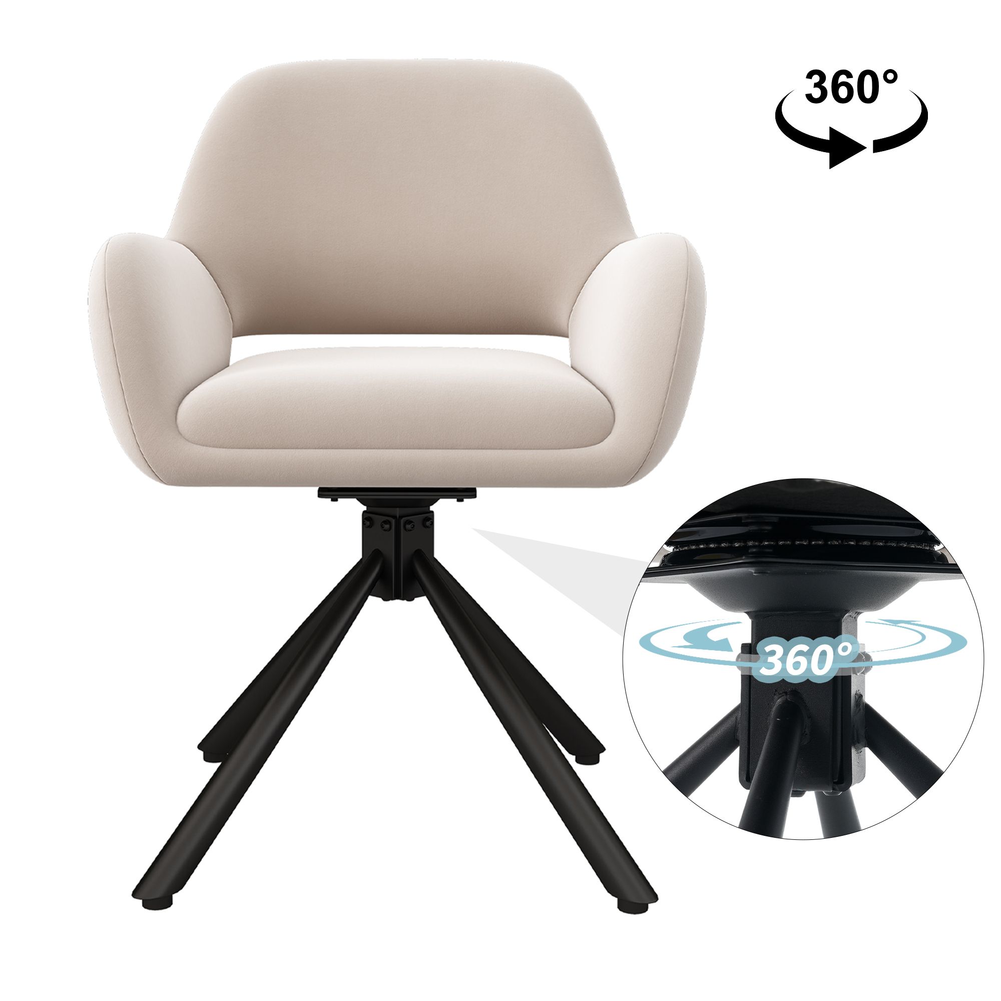 Flieks 360° Drehbarer Esszimmerstühle 4er Set mit Samtbezug, Drehstuhl Küchenstühle Polsterstühle mit Metallbeinen, Armlehnstühle Beige