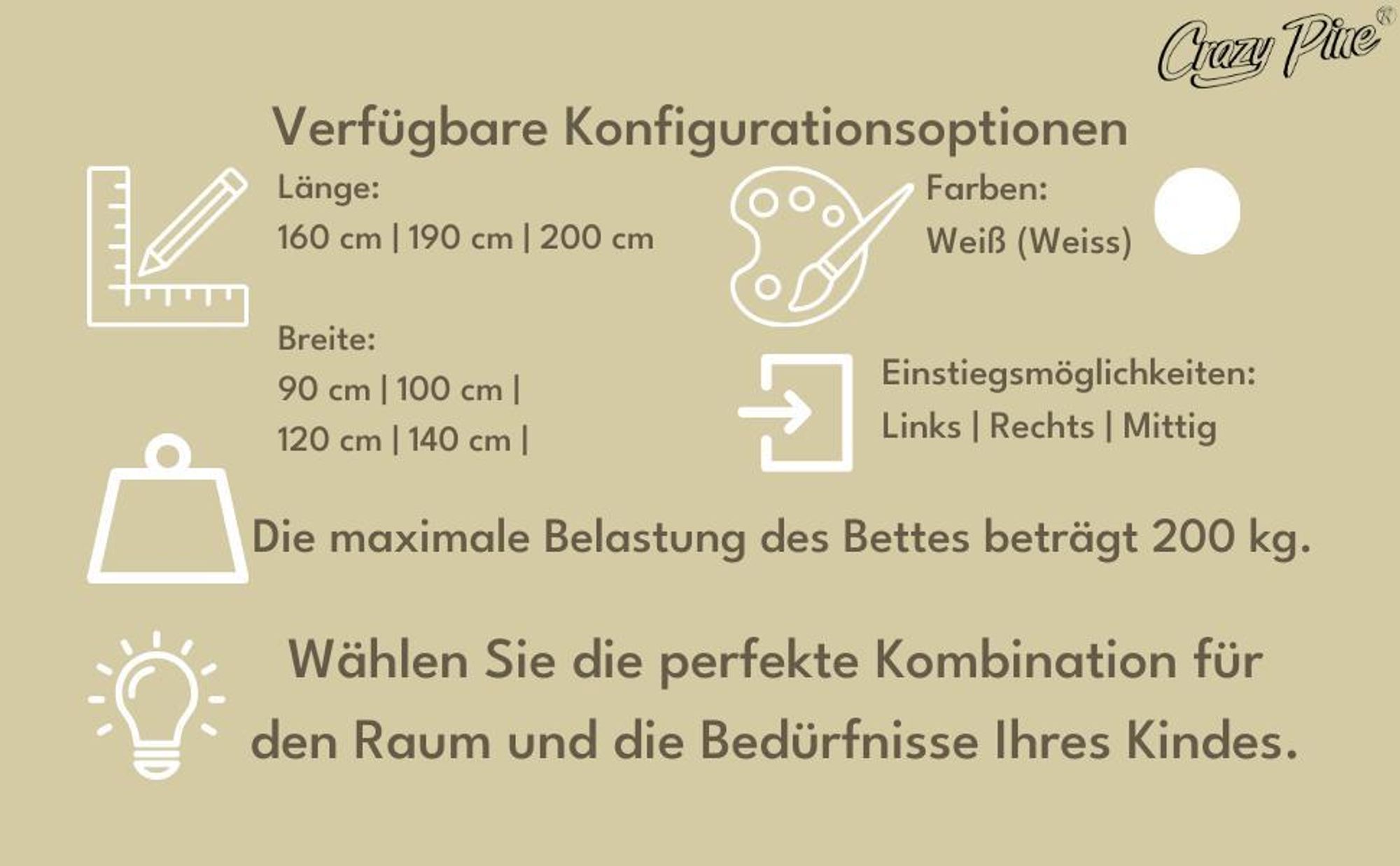 Crazy Pine Kinderbett 80x160 cm – Weißes Montessori Bodenbett aus MDF – Kleinkindbett mit Abgerundeten Kanten, Einstieg rechts – Crazy Ethan