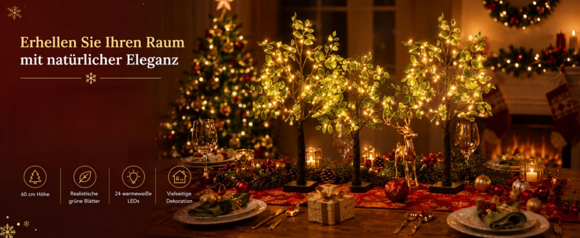 LED Weihnachtsdeko Birkenbaum,Warmweißes Weihnachtslicht,USB/Batteriebetrieben,Tischbaum für Advent,Weihnachten,Ostern,Winterdeko Wohnzimmer(Schwarz)