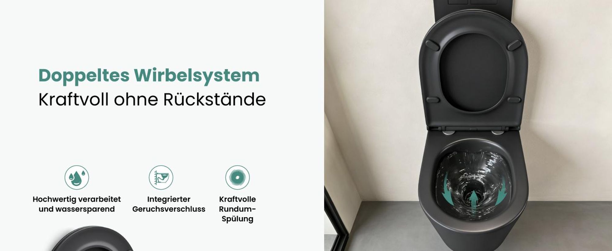 Mai & Mai Hänge WC Schwarz matt mit Softclose Sitz | Wand WC aus keramik spülrandloses WC BTH: 35x51x36cm Aachen108