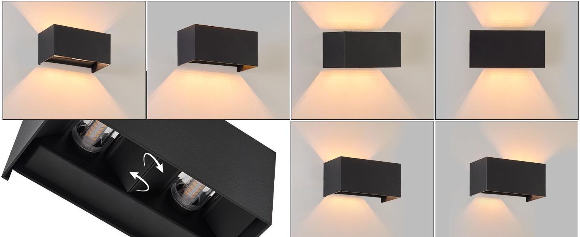 ZMH LED Wandleuchte 2ER Aussen Wandlampe Schwarz Up und Down Außenlampe IP65 Wasserdicht Warmweiß G9 Einstellbar Lichtstrahl Wandstrahler für Wohnzimmer Garten Terrasse Flur