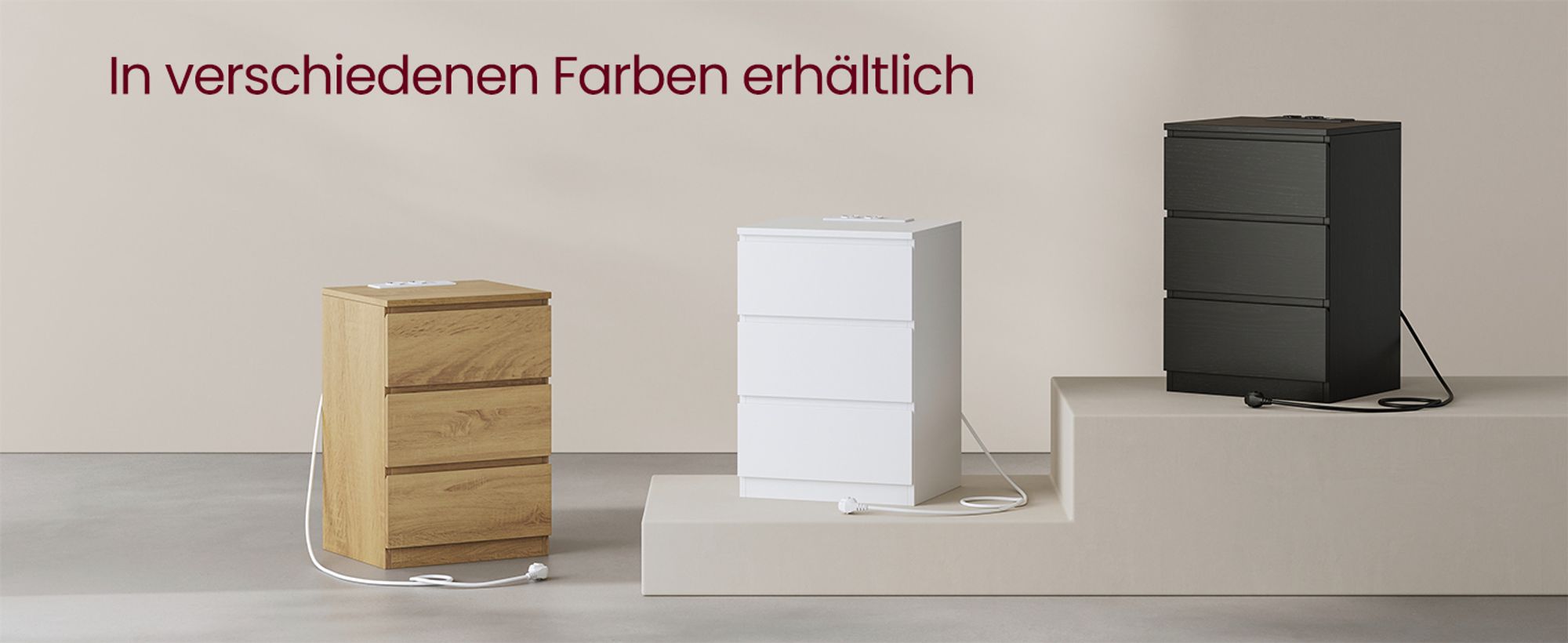 VASAGLE Nachttisch, 2er Set, Beistelltisch, 3 Schubladen, abgeschrägte Kante, 2 AC-Steckdosen, 2 USB-Anschlüsse