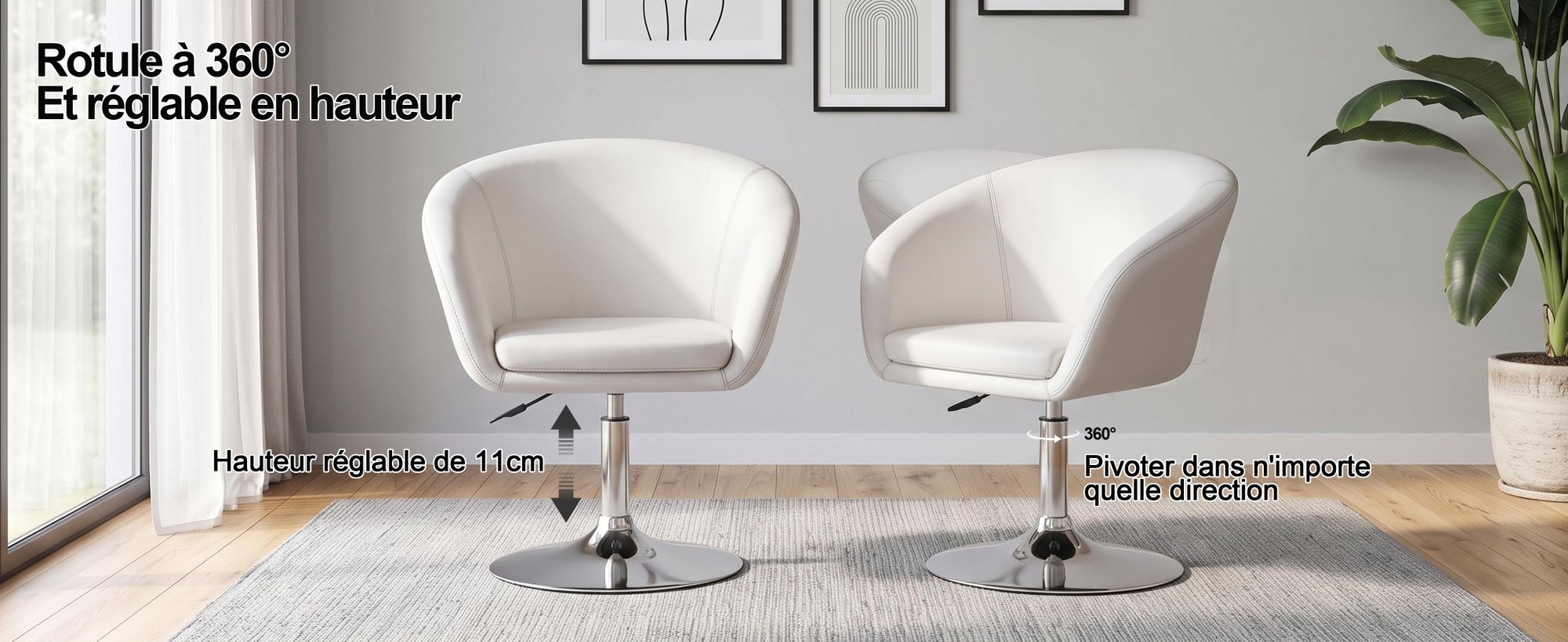 Duhome Fauteuil club Fauteuil cocktail en similicuir Fauteuil lounge réglable en hauteur Tabouret pivotant avec accoudoirs et dossier, blanc