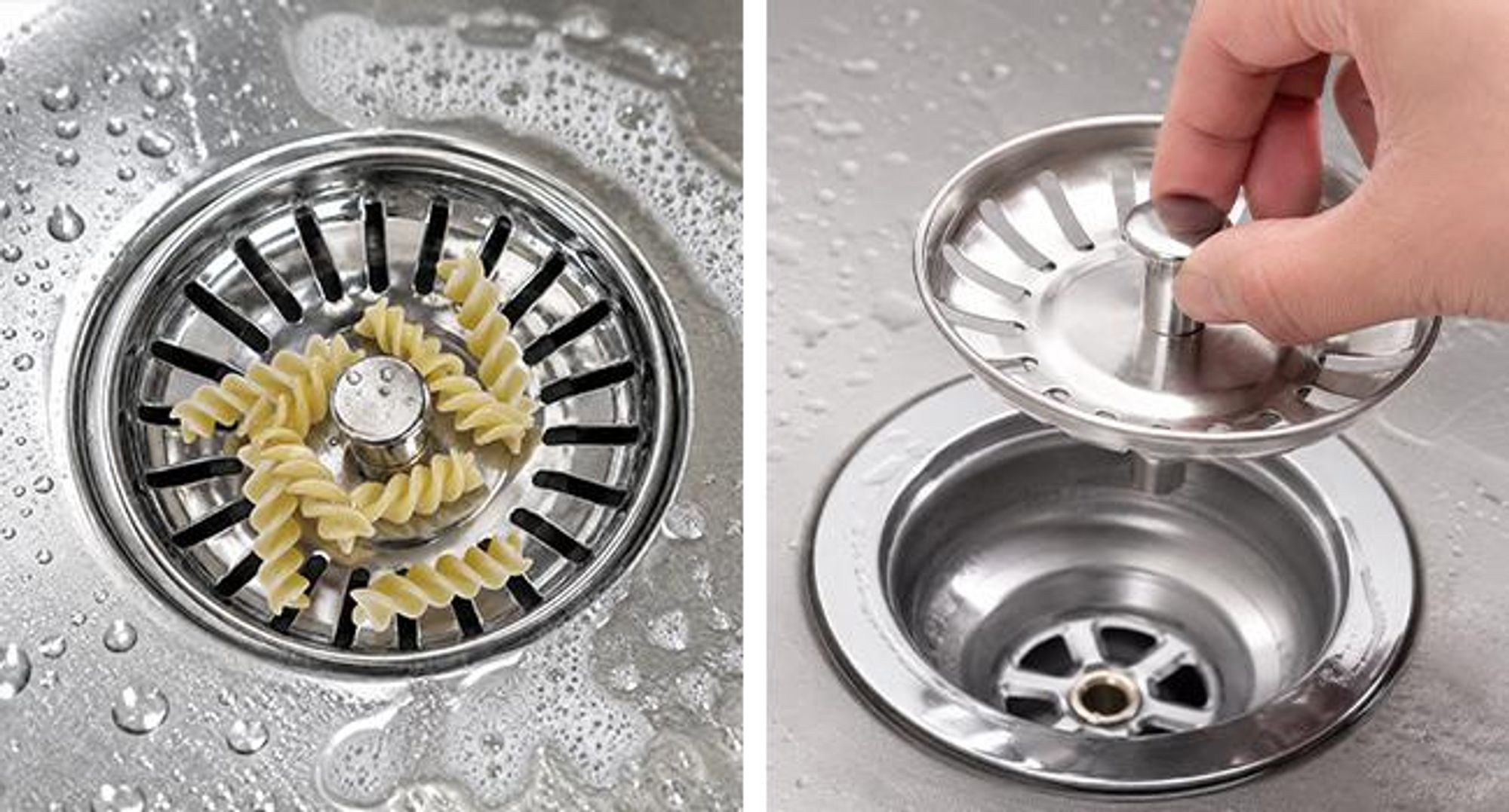 KRUMAD Siebkörbchen, Abflussstopfen mit Sieb 82 mm, Waschbeckenstöpsel aus Edelstahl, Siebkörbchen für Spülbecken, Ablaufstopfen, Spülenstopfen Küche