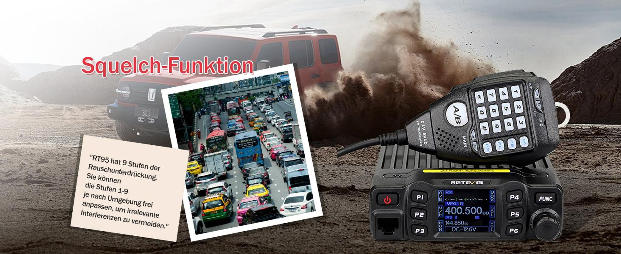 Retevis RT95 Amateurfunk Transceiver mit Dual Band Antenne, Mini Mobilfunk Transceiver mit Drehbarem LCD Dual Display, 200 Kanäle, SL16/PL259 Mobile Autoantenne