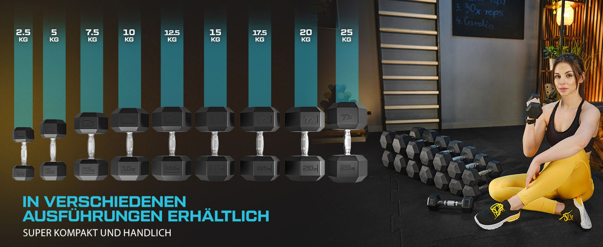 TREX SPORT Hexagon Gusseisen Kurzhantel TX-200RD | 1 Stück gummierte Hantel 20 kg mit verchromtem Griff | Dumbbell, Gewicht rutschfest, bodenschonend