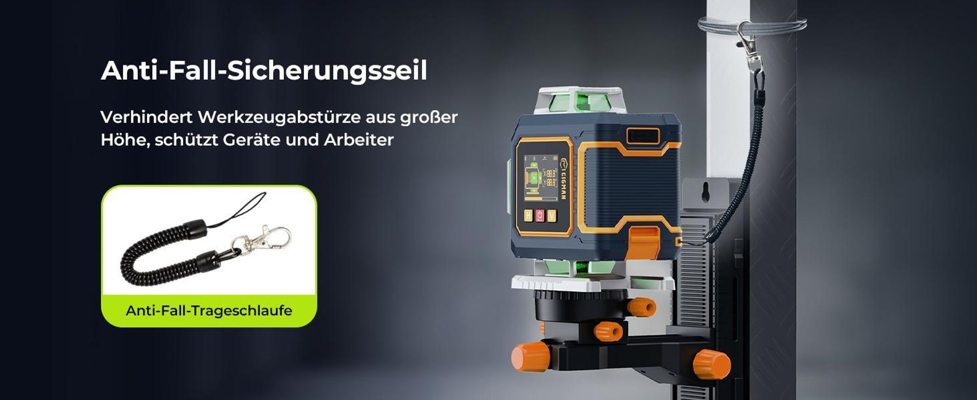 CIGMAN CM-S04 Kreuzlinienlaser 4x360° Grün mit App & LCD-Display