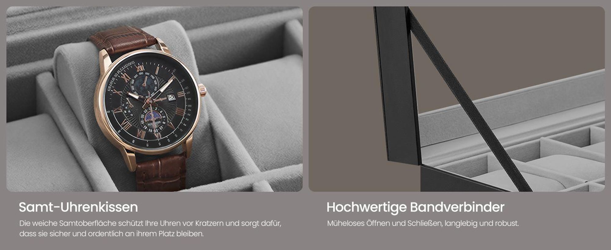 SONGMICS Uhrenbox für 14 Uhren mit Glasdeckel Kunstleder 34,8 x 20 x 7,5 cm Schwarz