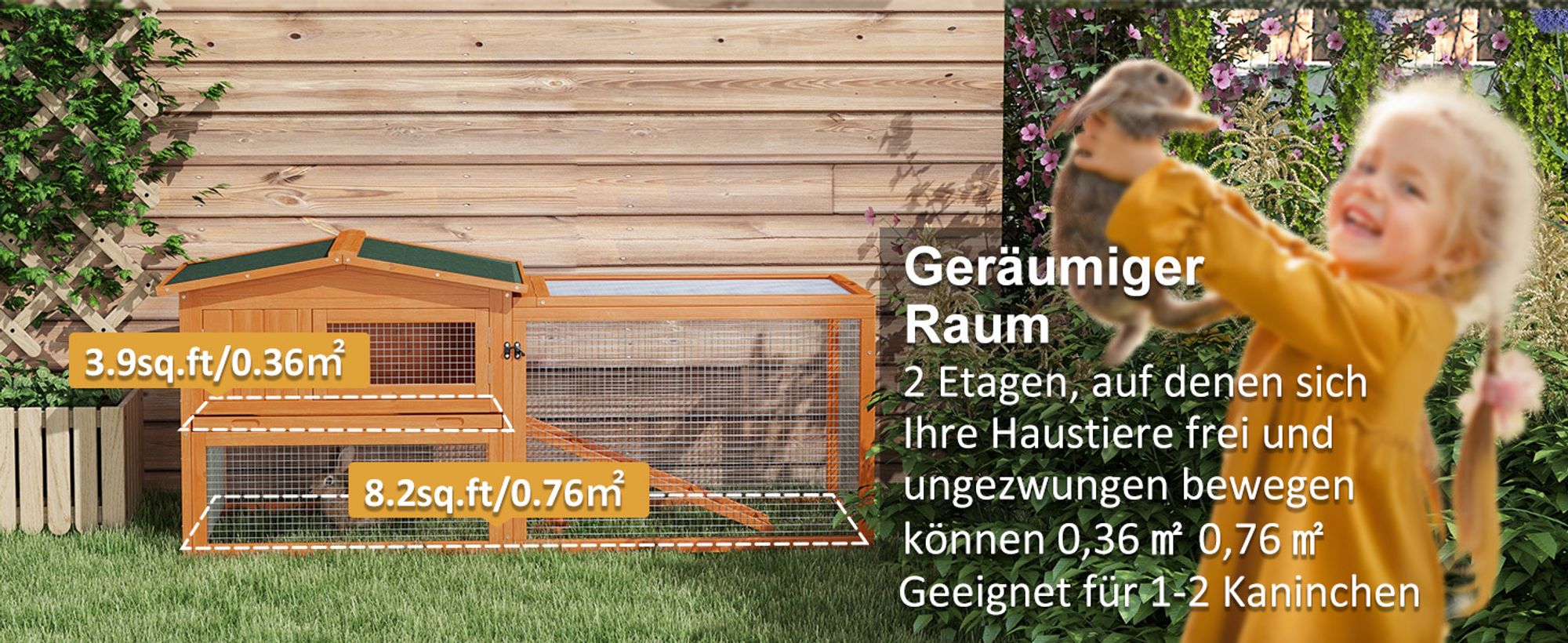 PawHut Kleintierstall Tannenholz Kleintierhaus Kleintierkäfig Asphaltdach Orange