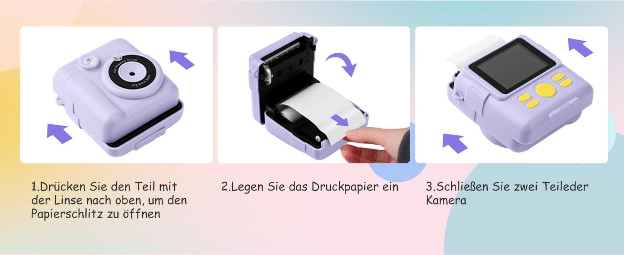 Kinderkamera, Sofortbildkameras, Sofortbildkamera, 1080P HD Sofortdruck von Fotos, 2.4 Zoll Bildschirm Digitalkamera mit 16x Digitalzoom, 32GB Karte