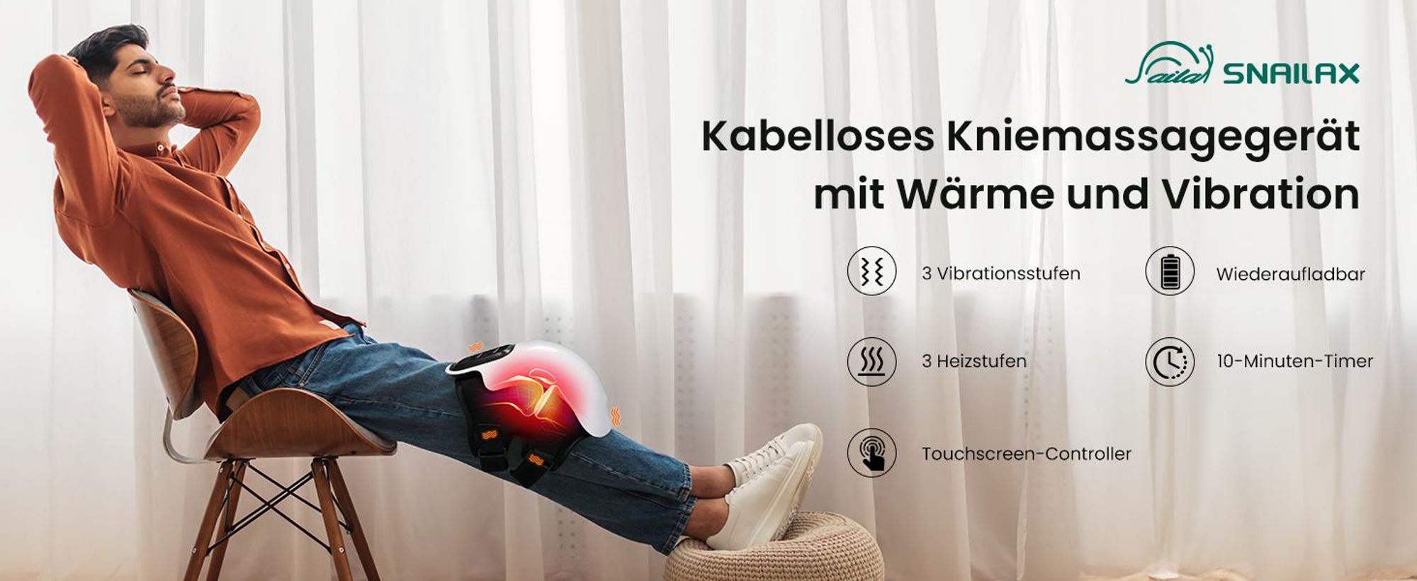 Tragbares Knie-Massagegerät mit Wärme & Vibration, Elektrisches Massagegerät für Knie, Entspannung & Durchblutung, 3 Heizmodi, 10W, 244x156x158mm
