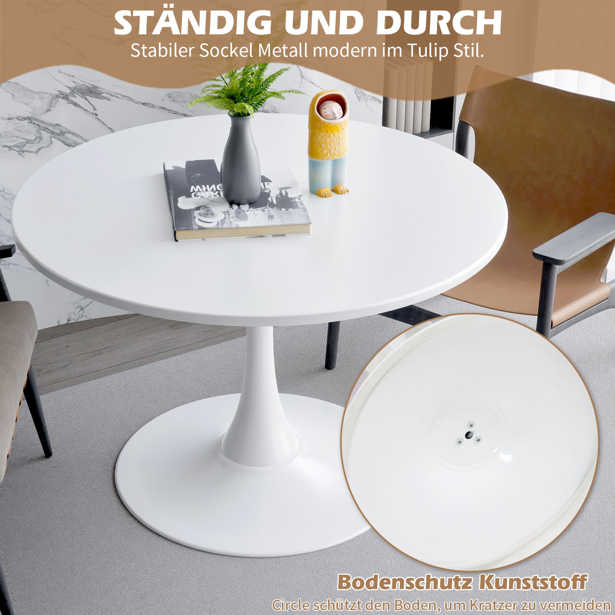 TWSOUL Esstisch Moderner Esstisch Rund, Küchentisch Esszimmertisch Ø 80
