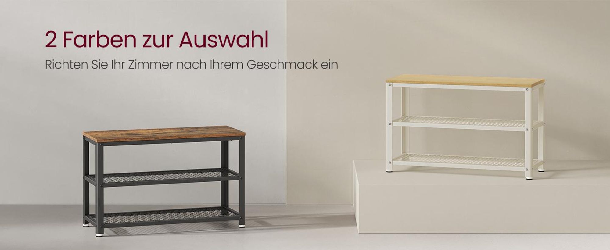 VASAGLE Schuhbank, Sitzbank, 73 x 45 x 30 cm, eichenbeige-klassikweiß