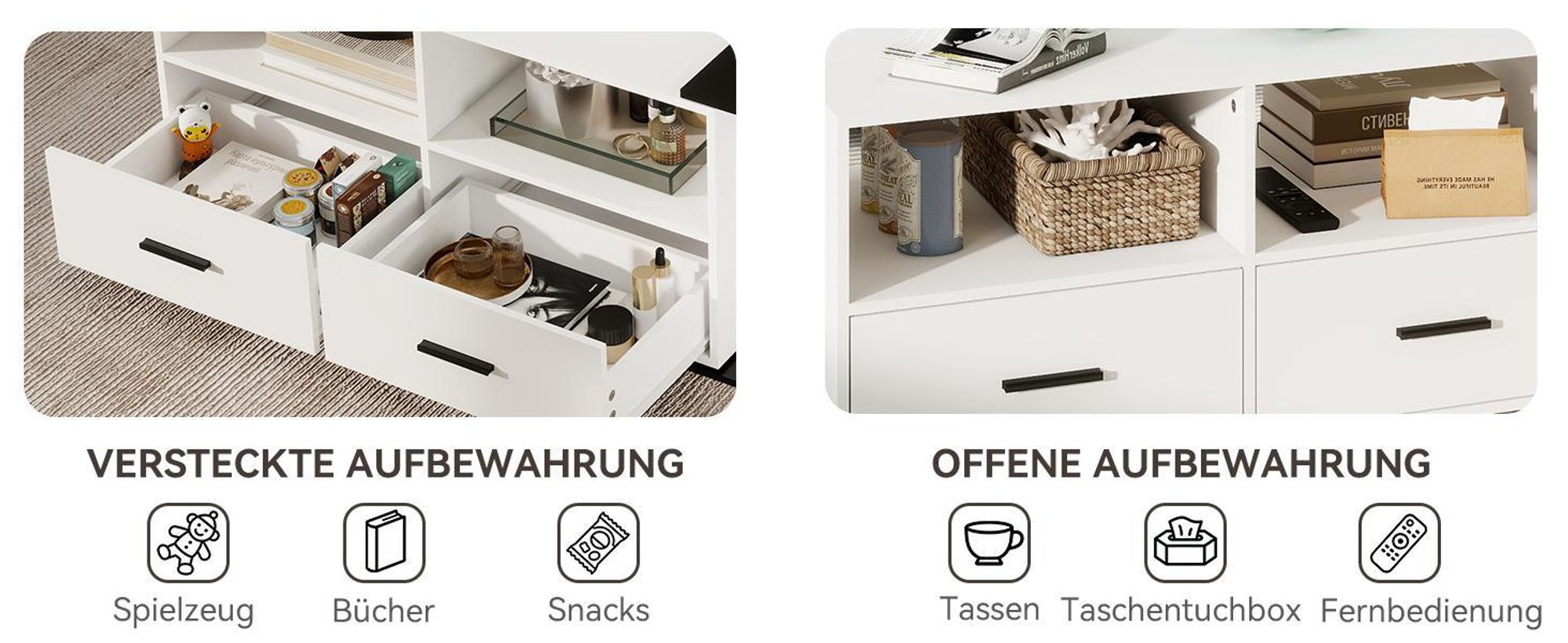 Puluomis Ausziehbarer Couchtisch mit Schublade, Kaffeetisch mit Farbblock Design und Rollen Schreibtisch Sofatisch für Wohnzimmer schwarz weiß