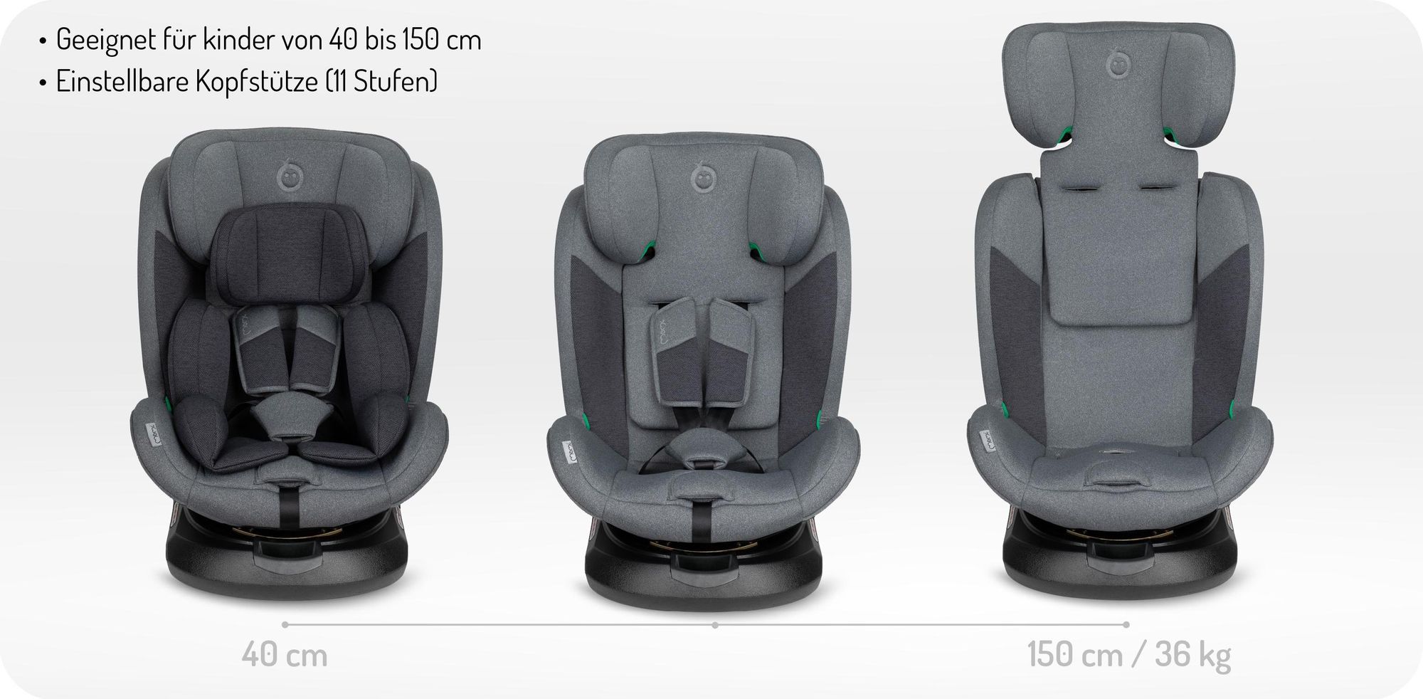 MoMi EMI Kindersitze Kinderautositz i-SIZE 0-36kg - 360° Drehbar, ISOFIX, TOP TETHER - Grau