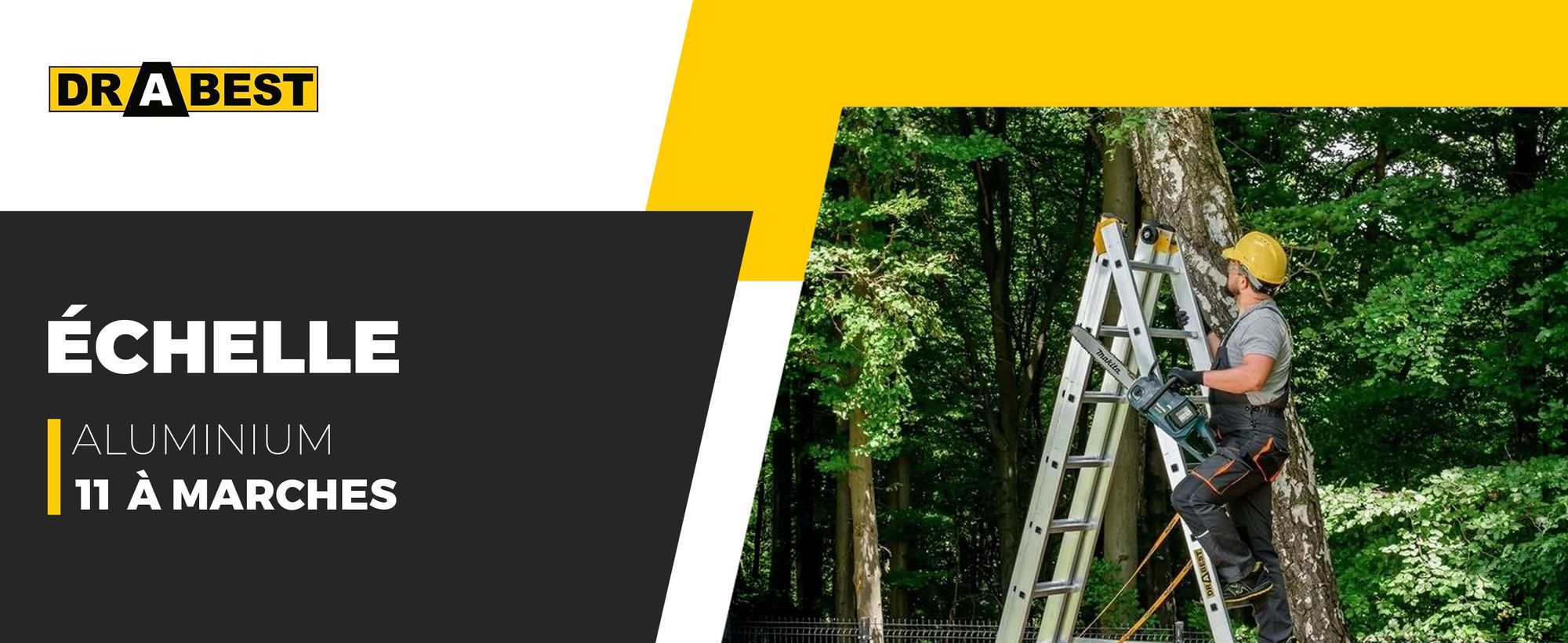 DRABEST | Échelle multifonction en aluminium  PRO MAX 3x11 marches, échelle 3 plans, hauteur de travail 8,34 m, charge maximale 150 kg