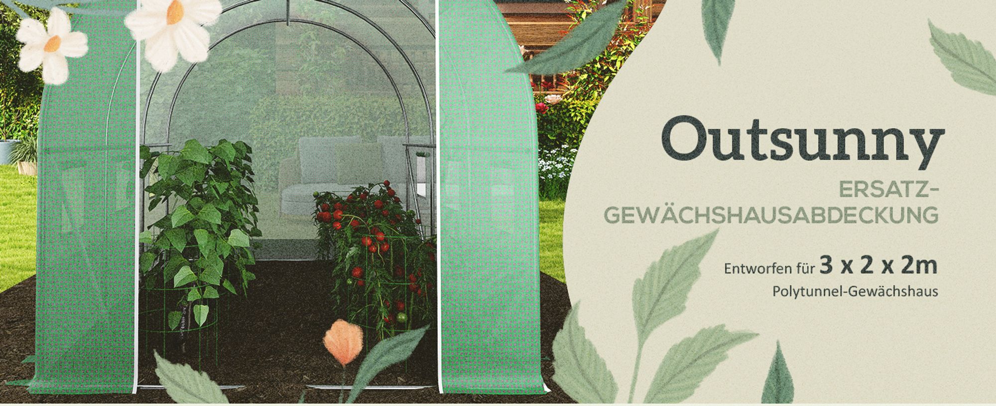 Outsunny Polyethylenfolie 3x2x2m Ersatzfolie mit 6 Fenster für Folientunnel