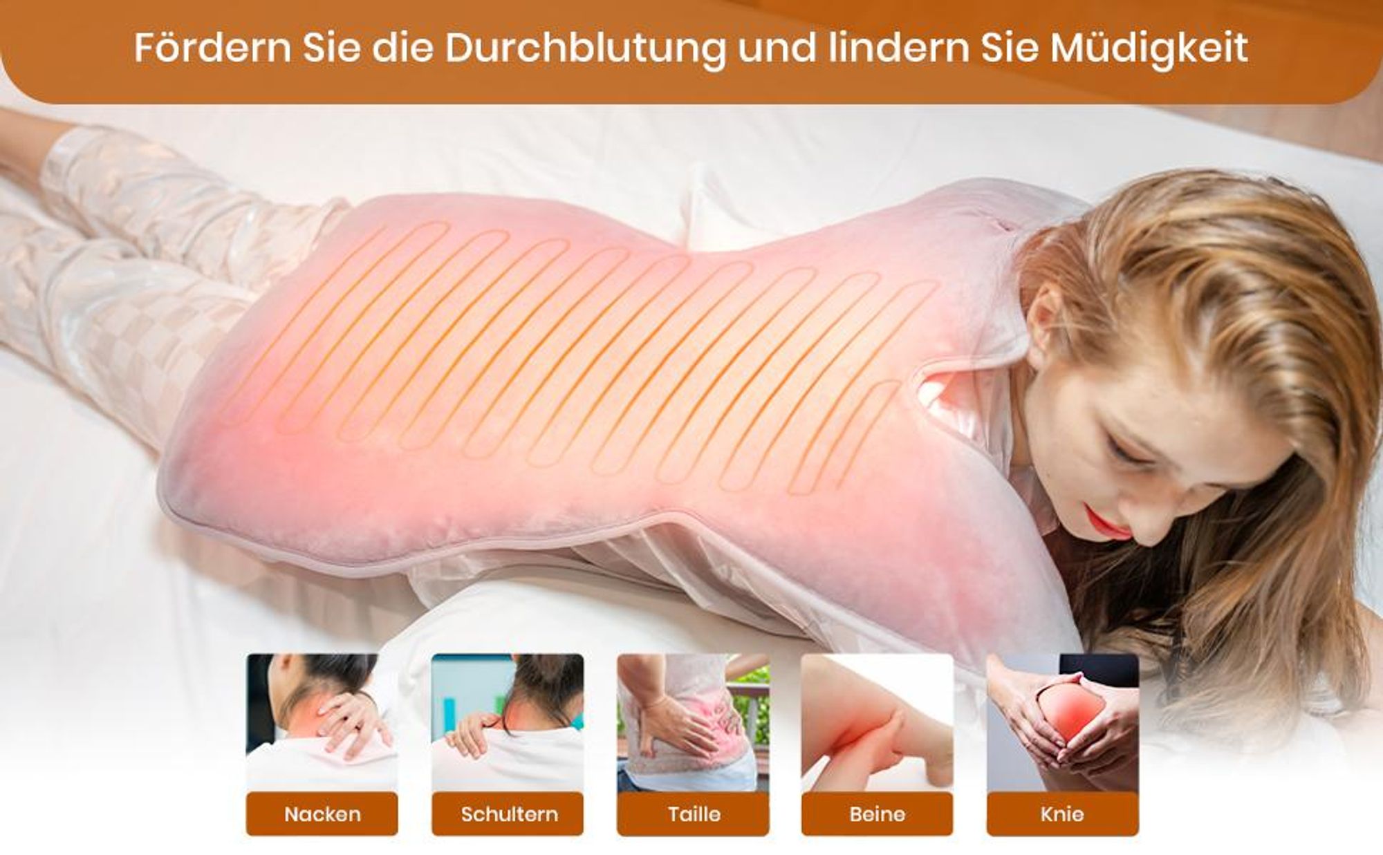 Elektrisches Heizkissen für Rücken & Schultern (60x100 cm) – Heizmatte mit 6 Heizstufen, 4 Timer & Abschaltautomatik, Flanell, Waschbar