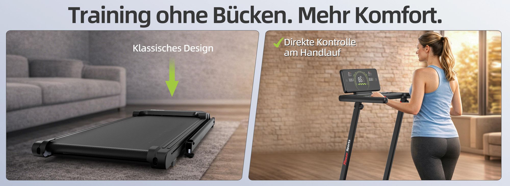 FUNLIFE F8 Laufband mit Handlauf-Display für bequemes Training ohne Bücken zuhause