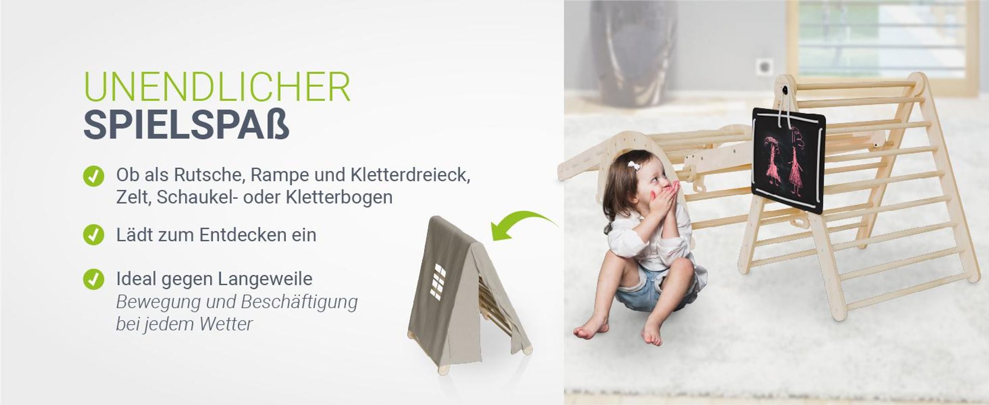 Juskys Kletterdreieck Movario - Indoor Klettergerüst für Kinder, Kletterdreieck und Kletterbogen, mit Rutsche - Groß