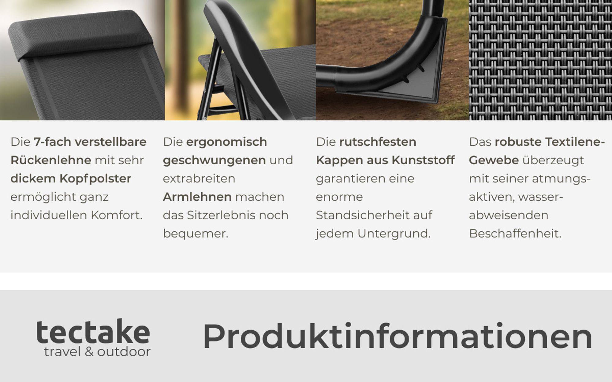 tectake® Campingstuhl Müritz Belastbarkeit 120 kg, 57 x 65 x 112 cm