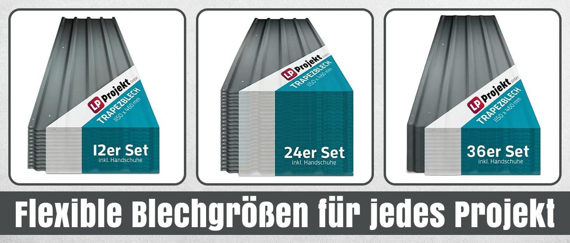 LP Projekt Trapezblech 12er Set – Profilblech 115x46cm (6,35m²) anthrazit – Dachplatten verzinkt aus Metall & Stahlblech – für Carport, Dach, Garage, Geräteschuppen, Wandverkleidung, Überdachung