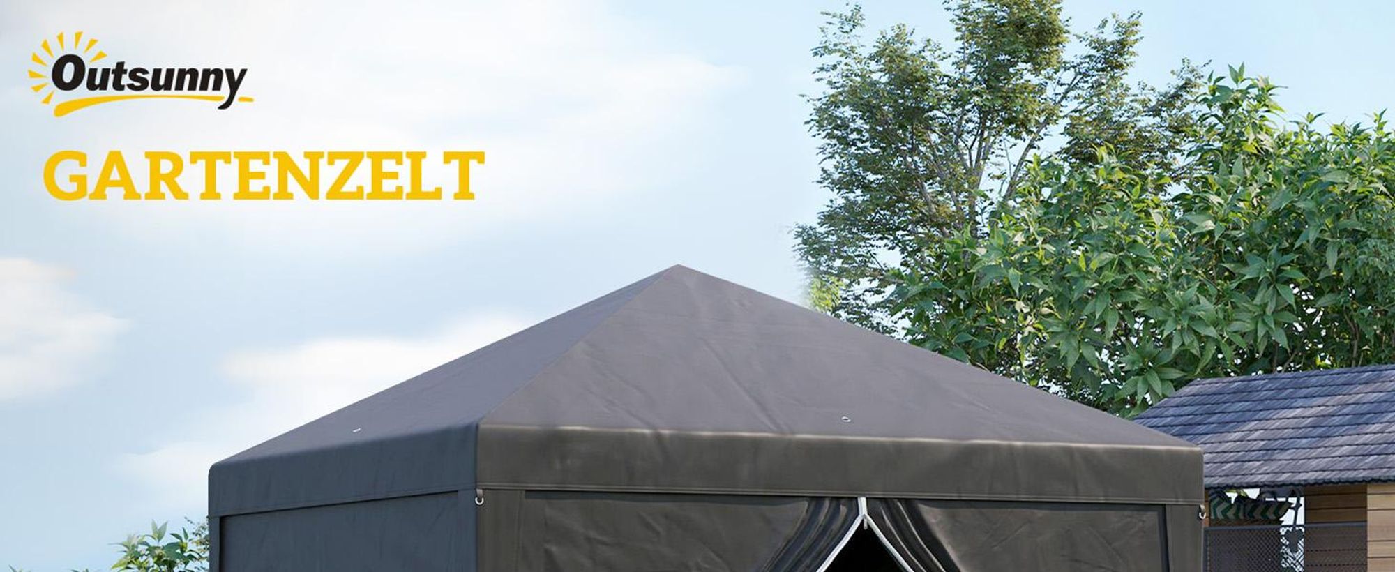 Outsunny Pavillon ca.3x3m, wasserabweisend Stabil Winterfest Pop-up Faltpavillon, UV Schutz 50+, Faltbar Partyzelt Gartenzelt mit 4 Seitenteilen Tasche Gartenpavillon für Camping Garten, Schwarz