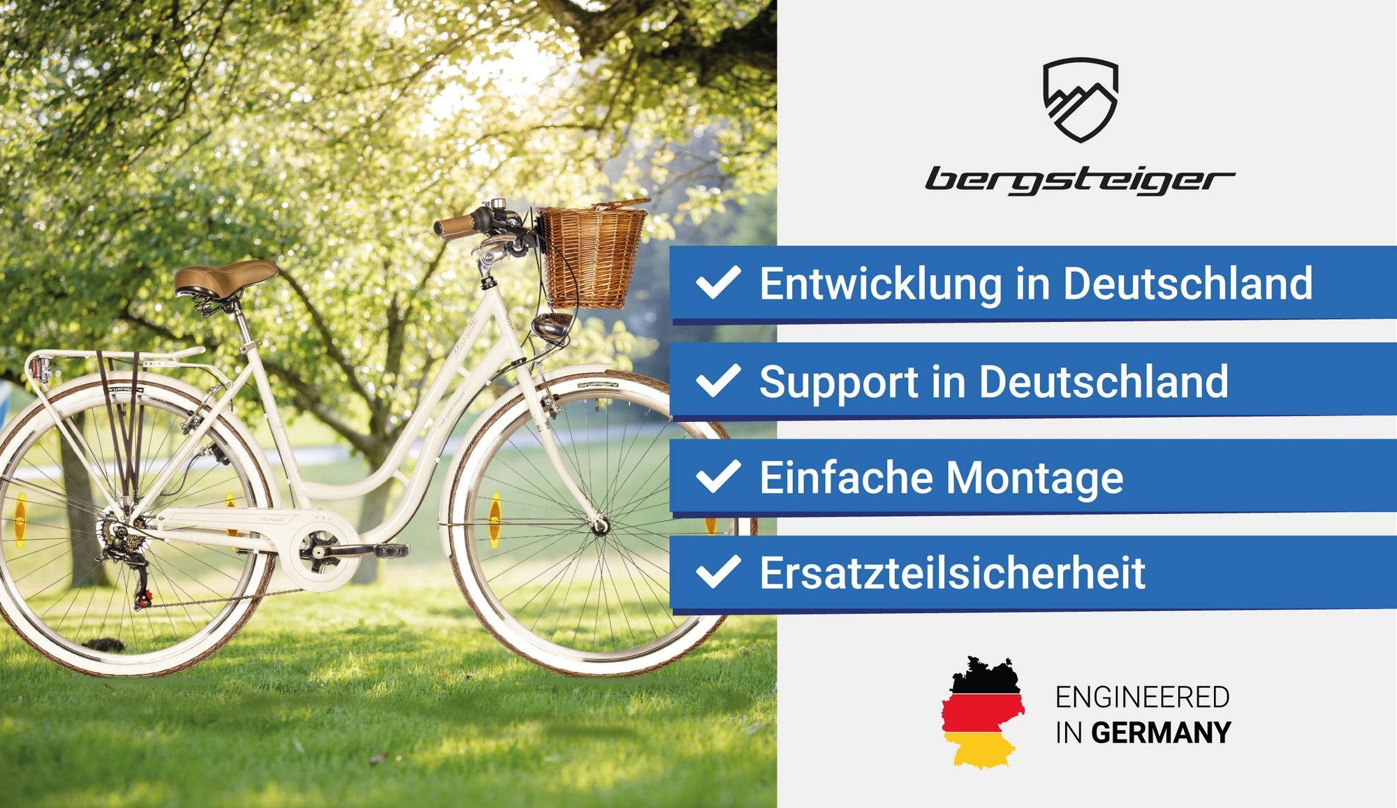 Bergsteiger Marseille 26 Zoll 28 Zoll Damenfahrrad, ab 150 cm, Korb aus Rattan, Fahrrad-Licht, Damen-Citybike, Damenrad im Retro-Design, 6 Gang Shimano Tourney Schaltung