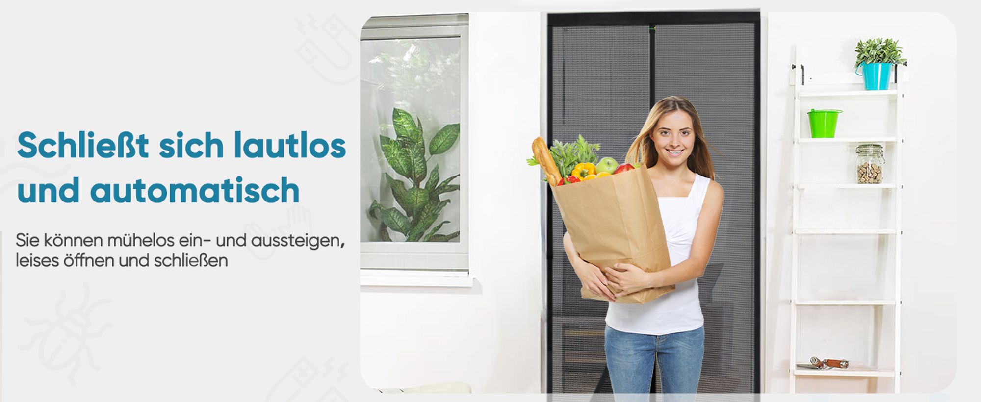 Sekey Magnet Insektenschutz 200x240cm,Flexible Breite,Zuschneidbares Fliegengitter Balkontür & Terrassentür,Kinderleichte Klebemontage Ohne Bohren