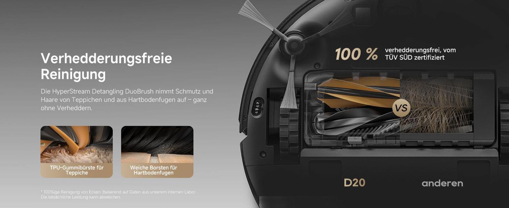 Dreame D20 Roboter Staubsauger mit Wischfunktion,13KPa Saugleistung,LDS-Navigation,2in1,Hartböden&Teppiche,5200mAh,Tierhaare DuoRoller Bürste,Schwarz
