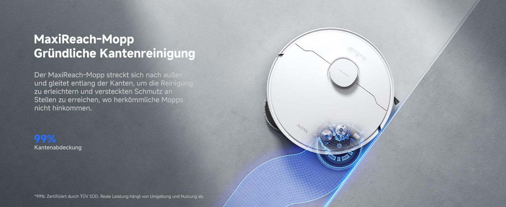 MOVA E50 Ultra Saugroboter mit Wischfunktion, 30.000Pa, 12N/260Umin, MaxiReach-Mopp, Auto-Entleerung, 5L Tank