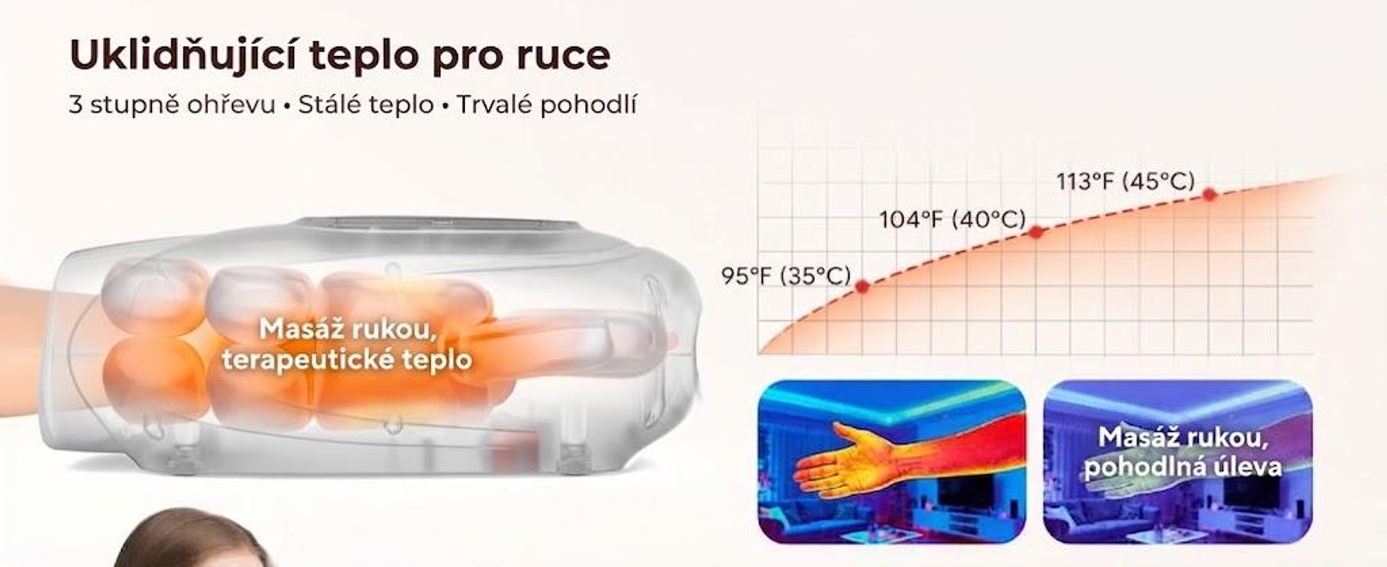 Masážní přístroj na ruce s vyhříváním, kompresí a vibracemi – na dlaně, prsty a klouby. Relaxační dárek pro ženy i muže (bílý)