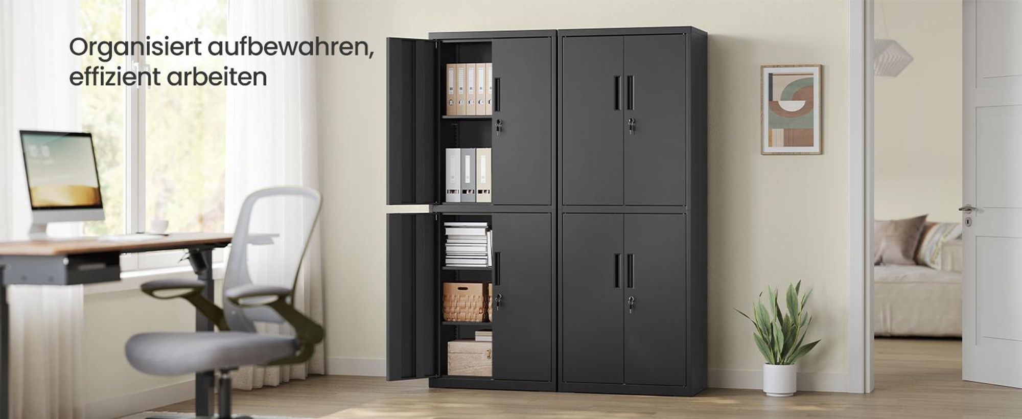 SONGMICS Aktenschrank, Mehrzweckschrank, Büroschrank, 180 cm, 2 Schlösser, verstellbare Ablagen, Aufbewahrungsschrank aus Stahl